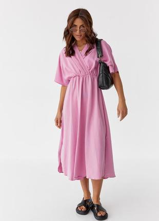 Женское платье миди с верхом на запах perry - розовый цвет, s (есть размеры)1 фото