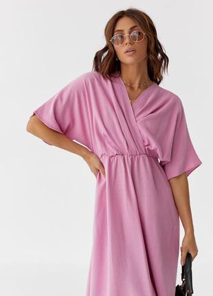 Женское платье миди с верхом на запах perry - розовый цвет, s (есть размеры)3 фото