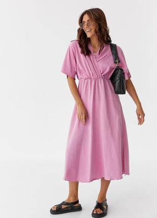 Женское платье миди с верхом на запах perry - розовый цвет, s (есть размеры)8 фото