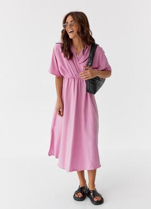 Женское платье миди с верхом на запах perry - розовый цвет, s (есть размеры)7 фото