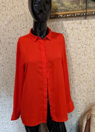 Стильная красная блузка рубашка 46 размер1 фото