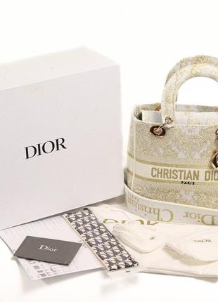 Сумка christian dior medium lady d-lite white gold5 фото