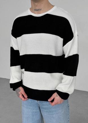 Мужской свитер черный с белым / повседневные кофты свитера для мужчин