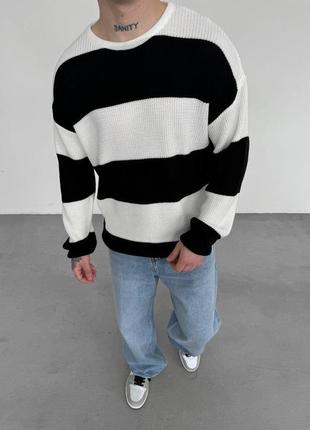 Мужской свитер черный с белым / повседневные кофты свитера для мужчин9 фото
