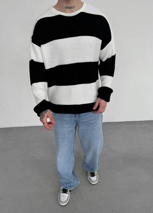 Мужской свитер черный с белым / повседневные кофты свитера для мужчин6 фото
