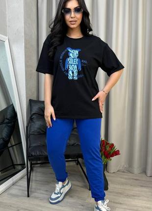 Супер стильний чорний - синій спортивний костюм двійка, футболка + штани1 фото
