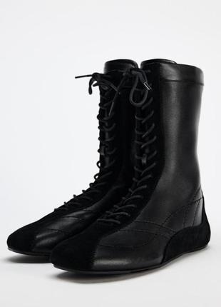 Шкіряні черевики чорні з шнурками zara new