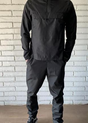 Костюм мужской черный серый графит с крупным карманом качественный плащевка с капюшоном деми легкая акция спорт