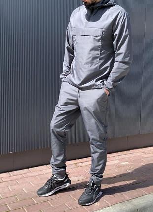 Костюм мужской черный серый графит с крупным карманом качественный плащевка с капюшоном деми легкая акция спорт5 фото