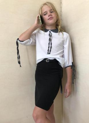 Черная школьная юбка для девочки с ремешком размер 128 134 140 146