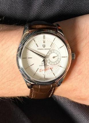Часы кварцевые pagani design pd-1689 silver-white-brown, мужские, водонепроницаемость 20 atm, device clock3 фото
