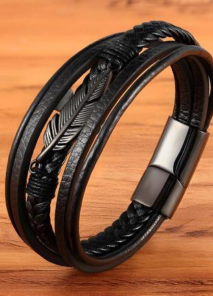 Браслет чорний перо з гравіювання на подарунок, нержавіюча сталь. індивідуальне гравіювання на браслеті