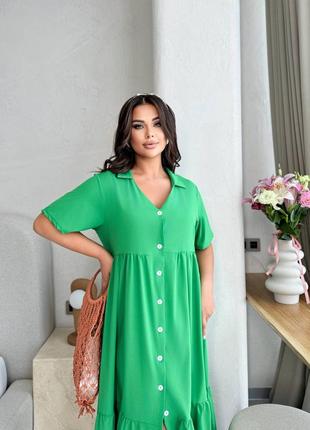 Зеленое женское платье миди с пуговицами женское длинное платье сорочка повседневное прогулочное платье5 фото