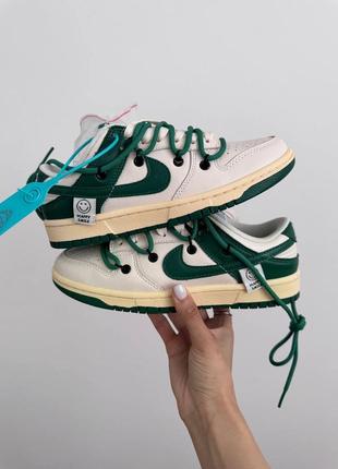 Женские кроссовки nike sb dunk x off white “happy smile green” premium.8 фото