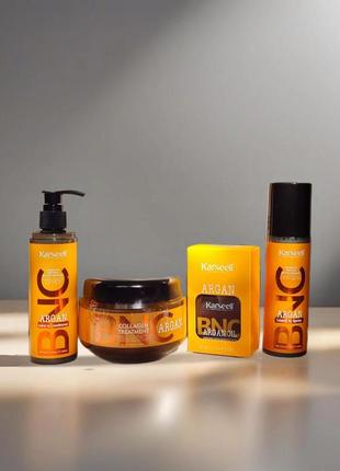Профессиональный набор по уходу за волосами karseell milanoal argan collagen treatment. маска, масло для волос, крем-кондиционер, ливин-спрей
