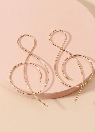 Сережки у вигляді скріпічного ключа , колір рожеве золото