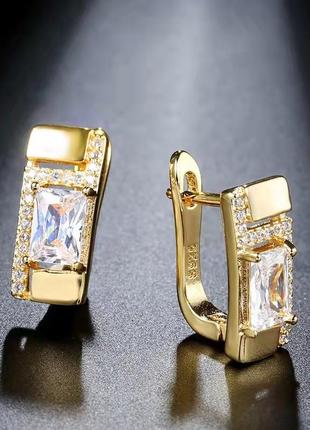 Вишукані креативні прямокутні сережки-пряжки з білим кришталем і цирконом