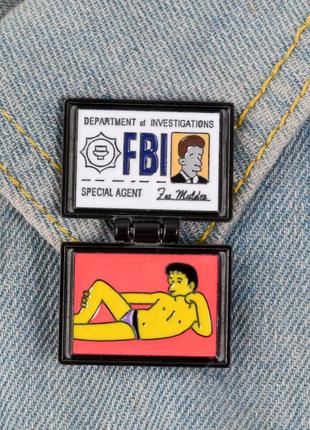 Simpsons значок симпсоны брошка fbi секретные материалы x-files агент фокс малдер гомер симпсон пин фбр документы