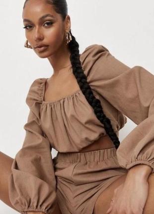 Лляний топ блуза з довгим рукавом missguided