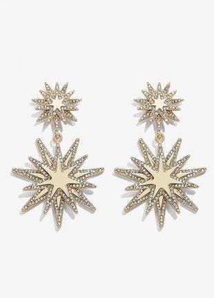 Висячі сережки зі стразами, колір золотистий, сріблястий