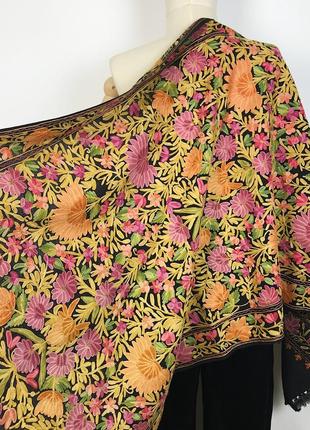 Велика вовняна шаль з традиційною індійською ручною вишивкою kashmiri вінтаж6 фото