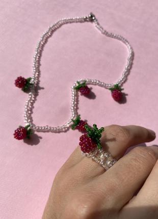 Бісерна малинка / намисто / чокер/ сережки з бісеру