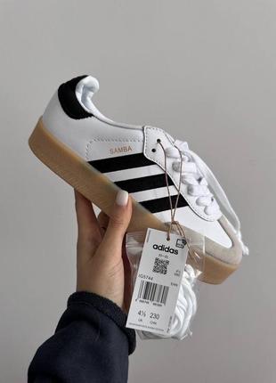 Женские кроссовки в стиле adidas samba white / black / gum sole premium.