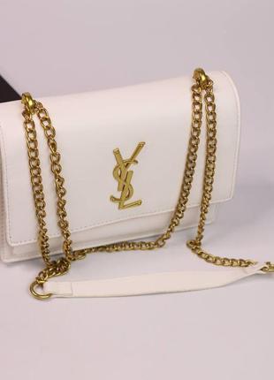 Жіноча сумка yves saint laurent sunset big chain black/silver medium white, женская сумка, ів сен-лоран білого кольору