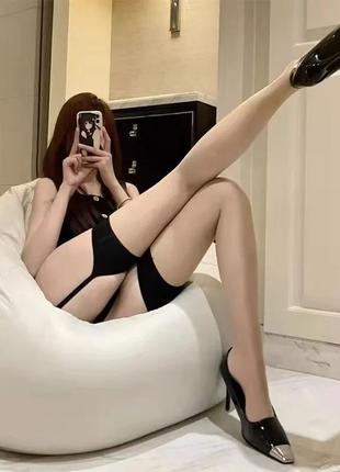 Цвет телесно черные! изысканные эротические чулки с поясом колготки one size2 фото