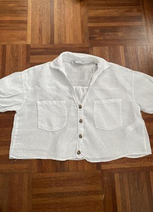 Нова укорочена лляна блуза сорочка льон 💯 zara s-m испания1 фото