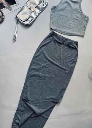 Крутезна жіноча сіра спідниця з розрізом boohoo 🌚6 фото