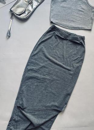 Крутезна жіноча сіра спідниця з розрізом boohoo 🌚4 фото
