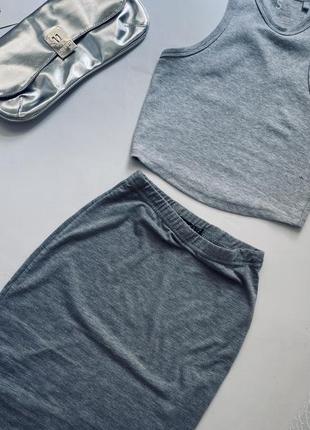 Крутезна жіноча сіра спідниця з розрізом boohoo 🌚9 фото