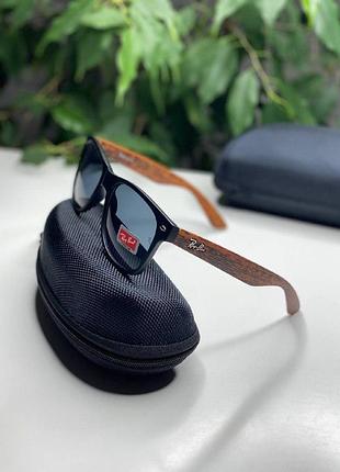 Солнцезащитные очки ray ban wayfarer рей бен классические вайфарер универсальны черные и коричневый заушник