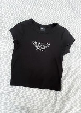 Чорний топ з принтом ведмедик bershka