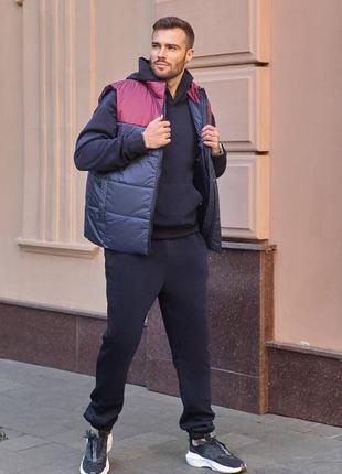 Чоловічий спортивний костюм с жилетом теплий жилеткой трійка утеплений на флісі зима зимовий