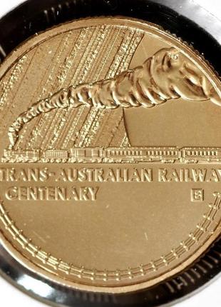 Монета австралии 1 доллар 2017 г. серия "война рядом с домом" железная дорога австралии. паровоз