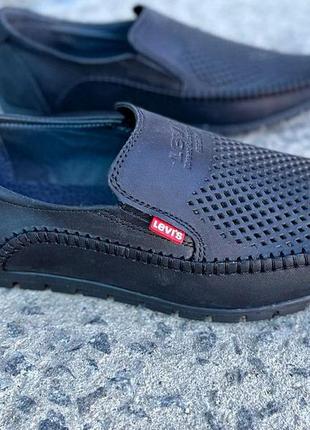 Летние мужские мокасины кожаные перфорированные, черные туфли из натуральной кожи на лето *lev 4 чорний*6 фото