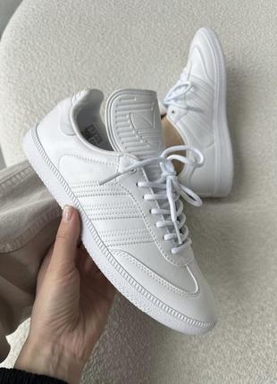 Адидас самба кеды белые кожаные adidas samba pure white2 фото
