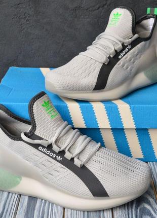 Adidas zx boost кросівки кеди чоловічі сірі з зеленим адідас буст весняні літні демісезонні низькі текстильні сітка легкі відмінна якість