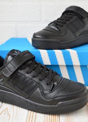 Adidas forum low кросівки кеди чоловічі чорні на липучці шкіра шкіряні адідас форум осінні весняні демісезонні низькі відмінна якість