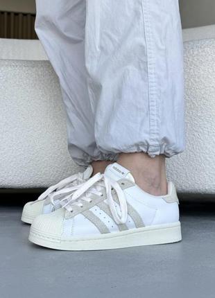 Адидас суперстар кеды белые с бежевым adidas superstar white/beige2 фото