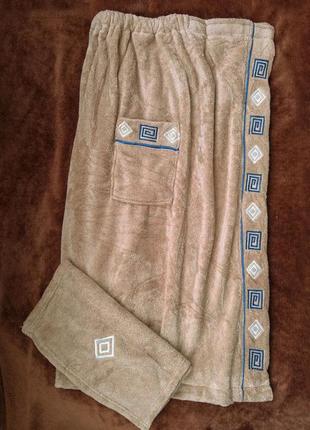 Гарний подарунковий набір для сауни і лазні - махровий рушник і зручний кілт на кнопках на подарунок чоловікові5 фото