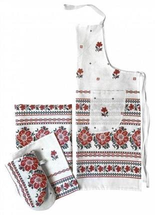 Подарочный набор для хозяюшки на кухню, фартук прихватка кухонное полотенце и термическая рукавица для кухни5 фото