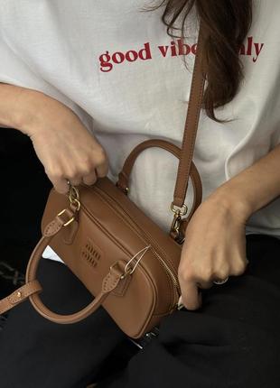 Сумка женская в стиле miumiu arcadie leather bag brown9 фото