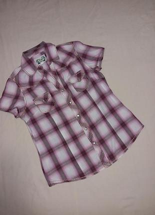 Сорочка рубашка з коротким рукавом в клітинку з натуральної тканини