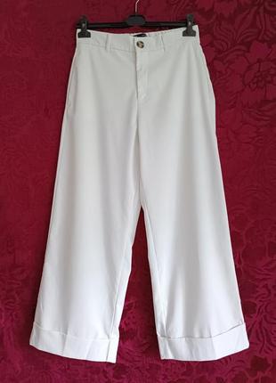 Белые брюки палаццо высокая посадка zara укороченные свободные брюки штаны плотные