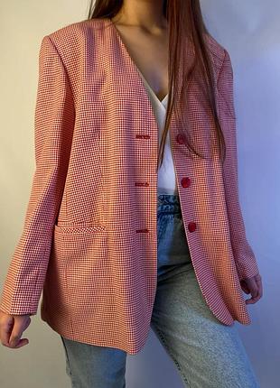 Винтажный оверсайз жакет пиджак блейзер удлиненного свободного фасона трендовые плечи