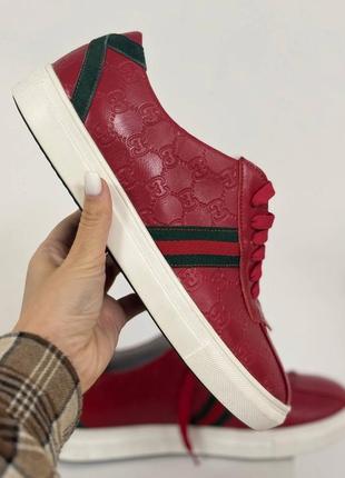 Распродажа! женские кожаные красные кеды в стиле gucci, 40-41р