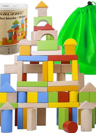 Детские деревянные блоки игровые 105 элементов с сумкой kruzzel (22666)